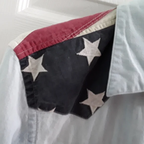 Polo Ralph Lauren Chambray Distressed Flag Pearl Snap Shirt - Picture 5 of 9